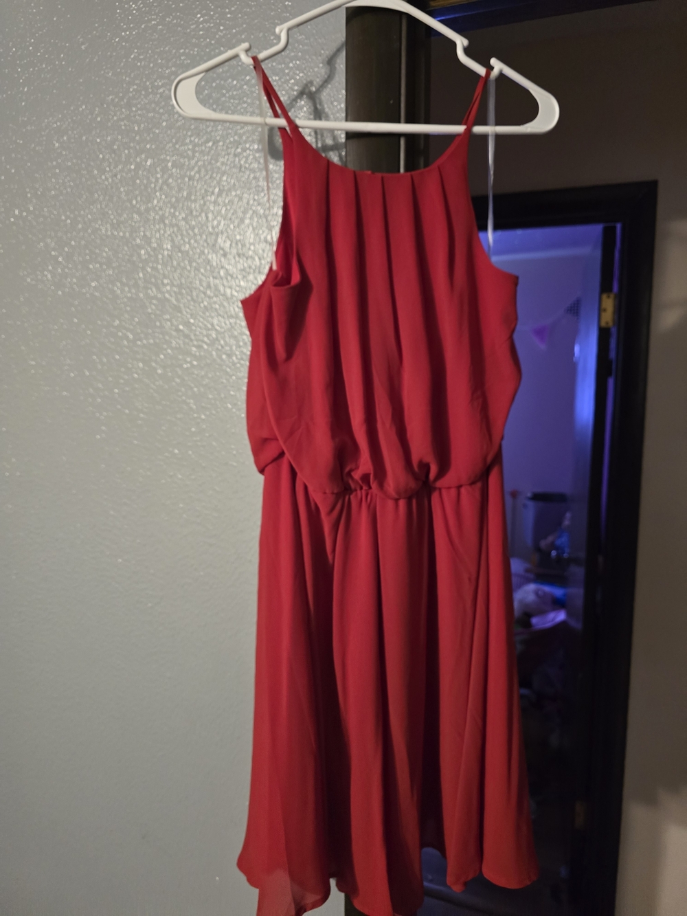 Blue Rain Red Midi Dress with Spaghetti Straps